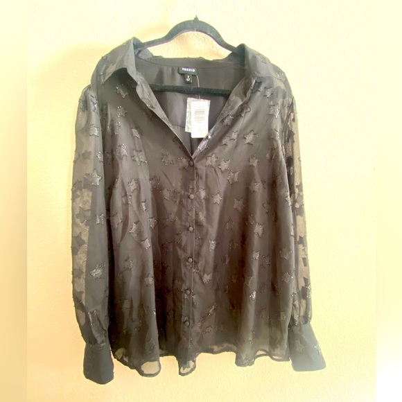 torrid Tops - NWT Torrid Top Blouse Womens Size 2X whimsigoth Lace sheer Black Long Sleeve